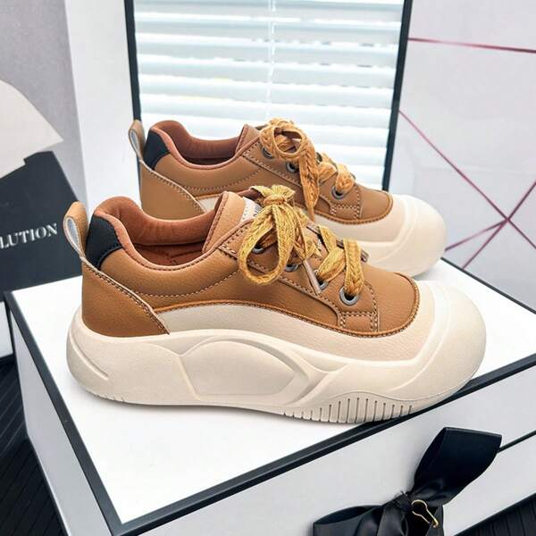 2024 Jesień Super Girl Niskie Oddychające Białe Trampki Dla Kobiet, Gruba Podeszwa Casual Platform Buty