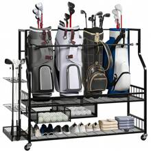 Ataucjin Golf Bag Storage Garage Organizer For Garage,Golf Bag Organizer,Golf Bag Storage Stand And Golf Equipment Rack For Garage,Golf Equipment Accessories Stand For Garage,Shed,Basement - Black-45.7"L X 16"W X 42.2"H - View 1