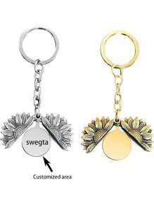 1PC Openable Stainless Steel Sunflower Custom Engraved Keychain Back To School Winter Gift Ideas Boy Girl Valentine's Day - Multicolor - View 1