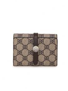 Ví ngắn gấp ba có khóa bấm cho nữ có nhiều ngăn đựng thẻ, họa tiết răng sói cổ điển, bảo vệ chống trộm RFID, ví ngắn thời trang cổ điển - màu nâu - Xem 4