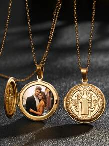 Custom Necklace Stainless Steel Vintage Round Cross Pendant Virgin Mary Saint Necklace