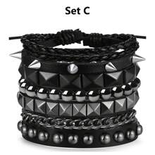 4 vòng tay Punk dành cho nam và nữ, vòng tay đinh da Punk Rock, vòng tay còng, vòng tay Grunge, vòng tay đính đinh, phụ kiện Emo Punk có thể điều chỉnh - màu đen - Xem 4