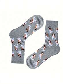 1 Pair Of Cute Cartoon Puppy Print Mid-Tube Socks Comfortable Breathable Unisex Socks For Pet Socks
