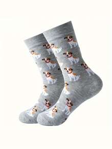 1 Pair Of Cute Cartoon Puppy Print Mid-Tube Socks Comfortable Breathable Unisex Socks For Pet Socks