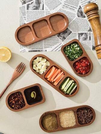 1 件木制调味盘，2 格调味盘，烧烤蘸酱盘，小吃和干果拼盘，适用于烧烤餐厅