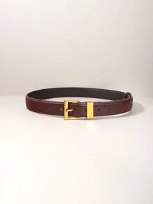 Women's Versatile PU Leather Belt, Matte Gold Color Buckle Waist Belt