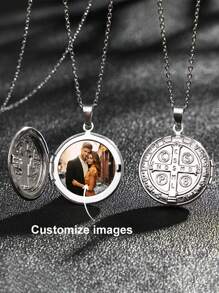 Custom Necklace Stainless Steel Vintage Round Cross Pendant Virgin Mary Saint Necklace