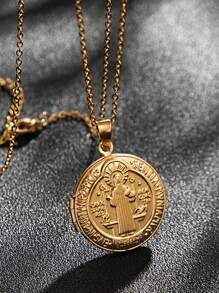 Custom Necklace Stainless Steel Vintage Round Cross Pendant Virgin Mary Saint Necklace