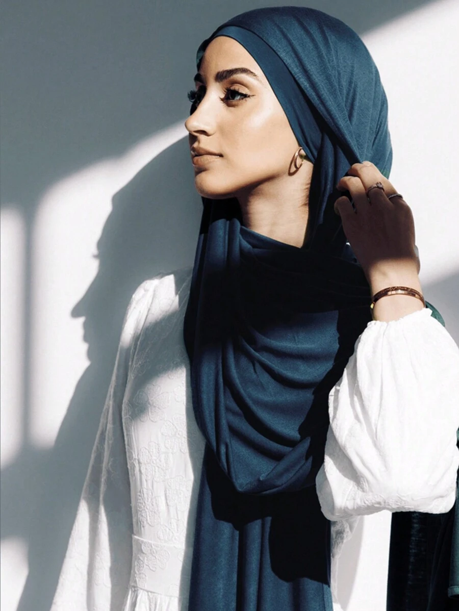 Bộ 2 chiếc/bộ Jersey Hijab & Undercap phù hợp, vải Modal thoáng khí thoải mái màu trơn, 1 mũ Hijab ống + 1 khăn choàng Modal nhẹ, thích hợp cho mục đích sử dụng hàng ngày khiêm tốn - con công màu xanh - Xem 1
