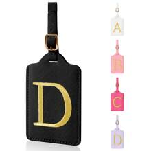 Personalized Initial Luggage Tags For Suitcases, Chenille Letter Cute Luggage Tags With Privacy Cover Name Card, Embroidered Luggage Travel Bag Tags Gifts For Women Kids Teens,Christmas Gifts Summer Black Travel Essentials Workout School Supplies Camping Holiday Essentials Vacation Accessories Travel Accessories Cruise Suitcase Tag Bag For School School Accessories School Stuff