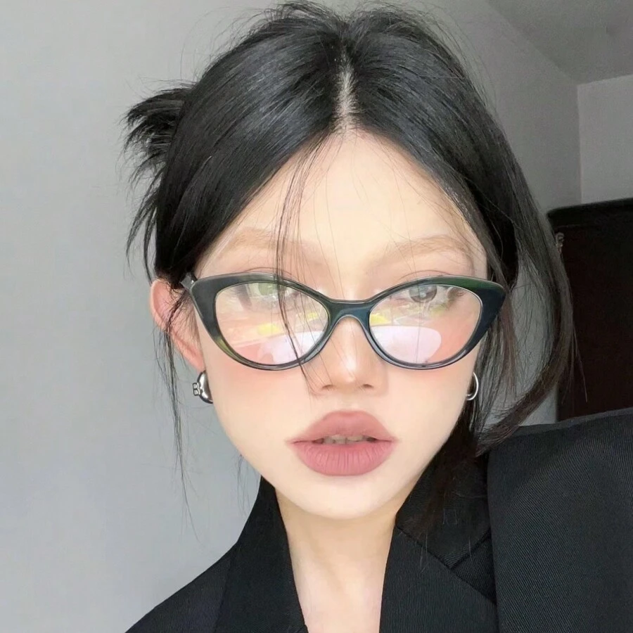 女士猫眼镜框时尚眼镜，豹纹眼镜，金属铰链 Y2k 风格，包括眼镜盒和清洁布 - 彩色 - 查看 1