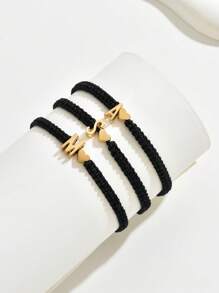 1 Pc Personalized Woven Initials Bracelet For Teenagers Gold 26 Letters Bracelet Retro Letter Bracelet Birthday Gift