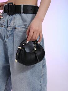 时尚休闲手提包，简约时尚纯色女士手提包，今年新潮流 - 黑色 - 查看 4