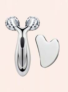 Zestaw 1/2 szt./zestaw ze stali nierdzewnej Gua Sha i wałka do twarzy, wałek do masażu V, redukcja zmarszczek na szyi i wokół oczu, lifting twarzy, narzędzie do modelowania twarzy i redukcji opuchlizny, metalowa pielęgnacja skóry, masażer dla kobiet, uroda, produkty do pielęgnacji skóry, spa, pielęgnacja ciała, narzędzia do pielęgnacji skóry, pielęgnacja twarzy, akcesoria kosmetyczne, masaż, narzędzie do masażu twarzy, wałek do twarzy