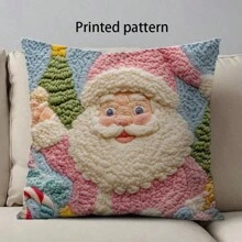 1 件粉色圣诞老人、圣诞树、驯鹿主题数码印花柔软舒适家居装饰枕头，适用于卧室、床上用品和沙发，隐形拉链开合，耐用涤纶 - 粉色 - 查看 1