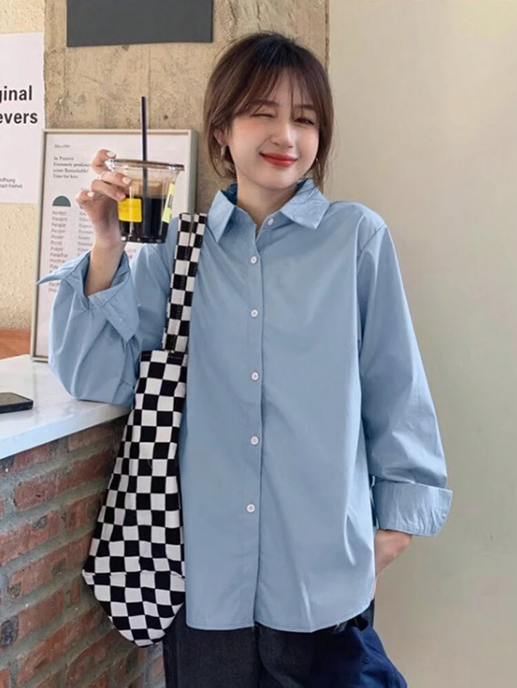 ドロップショルダー ボタン留め シャツ、長袖トップス | SHEIN JAPAN