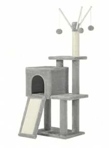 FEANDREA Cat Tree With Scratching Board, Cat House, Cat Toys, Light Grey UPCT143W01 - Grey - View 3