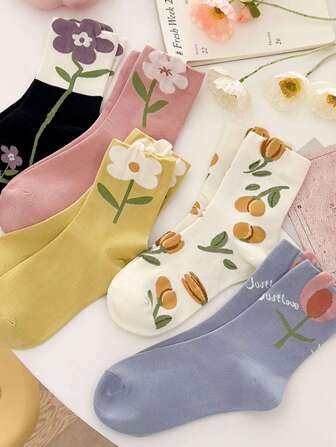5 pares de calcetines de media caña con estampado floral colorido y suela gruesa para mujeres, suaves y cómodos para uso diario