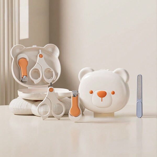 PP Material White Baby Nail Care Set, Cartoon Nail Clipper Nail Scissors Nail File Grooming Tools For Newborn