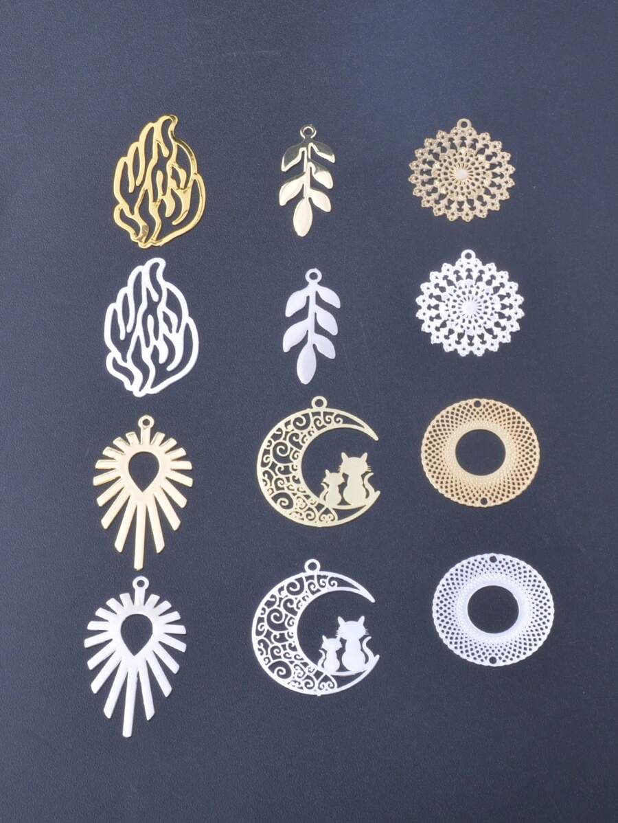 10pcs Brass Filigree Feather Leaf Charms Golden HAESH SHELI Pendant Round Connector Diy Jewelry Findings