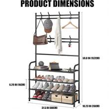1pc,4/5 Tier Storage Shelf,Standalone Coat Rack With 8 Double Hooks,31.49 Inch Wide Hallway Shoe Rack,Entryway Coat Rack,Living Room, Bathroom, Hallway Shoe Organizer - Black - View 8