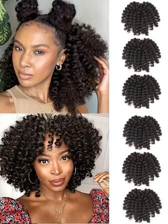 amir hair 6pcs 18inch Curly Crochet Braiding Hair Extensions Synthetic Elastic Curled Crochet Braids Hooks For Adult Children, Multi-Color, Daily Use