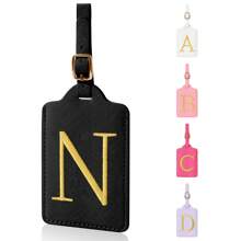 Personalized Initial Luggage Tags For Suitcases, Chenille Letter Cute Luggage Tags With Privacy Cover Name Card, Embroidered Luggage Travel Bag Tags Gifts For Women Kids Teens,Christmas Gifts Summer Black Travel Essentials Workout School Supplies Camping Holiday Essentials Vacation Accessories Travel Accessories Cruise Suitcase Tag Bag For School School Accessories School Stuff