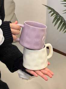 1 件简约创意手工纹理奶油色陶瓷杯，大容量家用杯，饮用水/办公室/早餐，优雅奶油咖啡杯返校