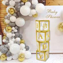 Gold Balloon Boxes ,With Letters For B-A-B-Y Shower,1 Box With 1 Letter Or 1 Set Of 4Pcs Box And B-A-B-Y Letters,Party Shower Decorations For Birthday Party, Transparent Balloon Boxes Clear Blocks For Birthday Party, Bridal Shower, Gender Reveal,Balloon Box Decorations