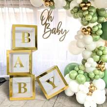 Gold Balloon Boxes ,With Letters For B-A-B-Y Shower,1 Box With 1 Letter Or 1 Set Of 4Pcs Box And B-A-B-Y Letters,Party Shower Decorations For Birthday Party, Transparent Balloon Boxes Clear Blocks For Birthday Party, Bridal Shower, Gender Reveal,Balloon Box Decorations