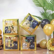 Gold Balloon Boxes ,With Letters For B-A-B-Y Shower,1 Box With 1 Letter Or 1 Set Of 4Pcs Box And B-A-B-Y Letters,Party Shower Decorations For Birthday Party, Transparent Balloon Boxes Clear Blocks For Birthday Party, Bridal Shower, Gender Reveal,Balloon Box Decorations