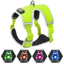 Light Up LED Dog Harness, No Pull LED Dog Harness Rechargeable LED Dog Vest Glow In The Dark Lighted Dog Walking & Camping Harness For Small Medium Large Dogs