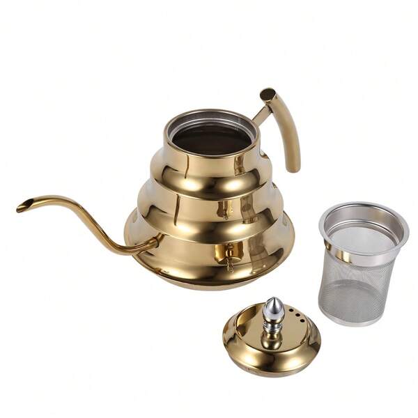 Bamboo Joint Design Stainless Steel Gooseneck Coffee Kettle Drip Pot Maker Infusion (Gold)