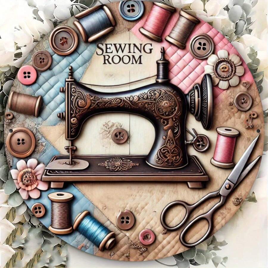 1 Stück Vintage Nähmaschinen Thema Eisen Wandplakette, 1 Stück dekorative runde Platte, geeignet für Zuhause, Nähzimmer, Bauernhaus, Garten - Vielseitig verwendbares Hängeschild für Zuhause, ohne Strom, zufälliger Stil