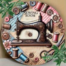 1 Stück Vintage Nähmaschinen Thema Eisen Wandplakette, 1 Stück dekorative runde Platte, geeignet für Zuhause, Nähzimmer, Bauernhaus, Garten - Vielseitig verwendbares Hängeschild für Zuhause, ohne Strom, zufälliger Stil