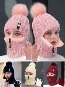 1 pieza Conjunto de gorro de punto y guantes de punto con protección de oreja, unisex, de moda casual y cálido para otoño/invierno, adecuado para uso diario, viajes al aire libre, senderismo, esquí, ciclismo, escalada, decoración de otoño