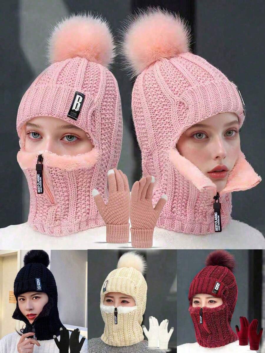 1 pieza Conjunto de gorro de punto y guantes de punto con protección de oreja, unisex, de moda casual y cálido para otoño/invierno, adecuado para uso diario, viajes al aire libre, senderismo, esquí, ciclismo, escalada, decoración de otoño