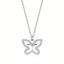 Sterling Silver S925 Butterfly Necklace Hollowed Out Edge Diamond Small Luxury Luxury High-End Design Sense For Men And Women.2.55g/0.09oz - White Gold - View 2