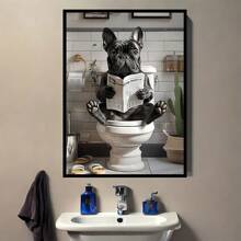 1 cái/bộ trang trí phòng tắm vui nhộn nghệ thuật treo tường chú chó dễ thương đọc báo áp phích in, nghệ thuật treo tường phòng tắm hình ảnh động vật vui nhộn cho trang trí phòng tắm trang trí nhà, quà tặng trang trí tường, không bao gồm khung - Nhiều màu - Xem 9