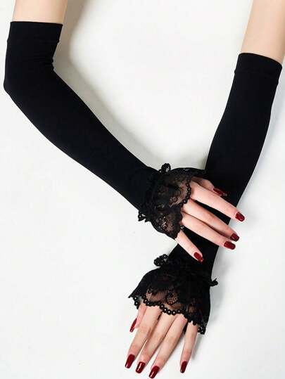 1 Cặp quần dài giữ ấm tay ren trơn màu đa năng thường ngày ngọt ngào dành cho nữ, mùa thu / đông