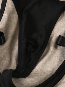 Men's Sexy Black Simple Bow Print Design Leg Garter Thong Underwear - Black - View 7