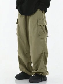 Men's Paratroop Cargo Pants, High Street Design Loose Hiphop Trousers, Unisex Wide Leg Straight Casual Pants, Outdoor Street Wear