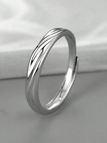 1 件男士单时尚开口戒指，炫酷编织链环，复古仿银色调