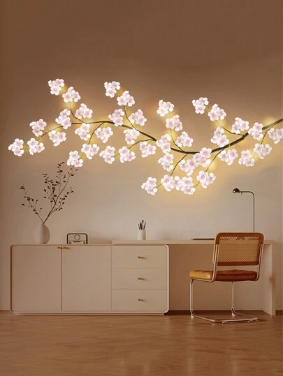 1 件樱桃藤卧室桦木秋季花环，1.8 米/5.9 英尺树枝 100LED，8 种模式人造植物点亮柳藤，带 USB 插头，人造花，房间装饰墙壁装饰，壁灯，适用于卧室、婚礼派对、派对、节日、庭院、生日、室内/室外装饰、情人节装饰、情人节礼物