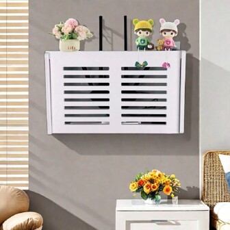 WiFi Router Storage Box, Router Shelf, Wall-Mounted Living Room Modem Storage Cabinet Decorative Floating Rack (Color: White)