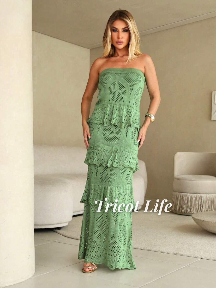 White Long Dress Red Women's Party Midi Dress Elegant Lace New Year's Eve Christmas Knit Ruffles Lined Fits 36 To 42 - Màu xanh Ô liu - Xem 1