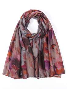 1件装女士时尚波西米亚水彩大理石纹印花围巾发带，休闲街头风头巾，秋季发带 - 水彩 - 查看 4