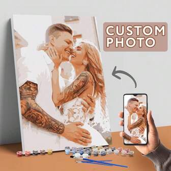  HuaCan 1 st foto anpassad teckning efter siffror set personlig målning efter siffror akryl utan ram 24 färger dekorativa fashionabla semesterpresenter till honom hennes pojkvän flickvän familj för alla hjärtans dag för bröllop för hem vardagsrum konst hantverk högkvalitativa, snygga anpassade, personliga, unika idealiska presenter till henne pojkvän, flickvän för bröllop hem, souvenirer, kontorsinredning