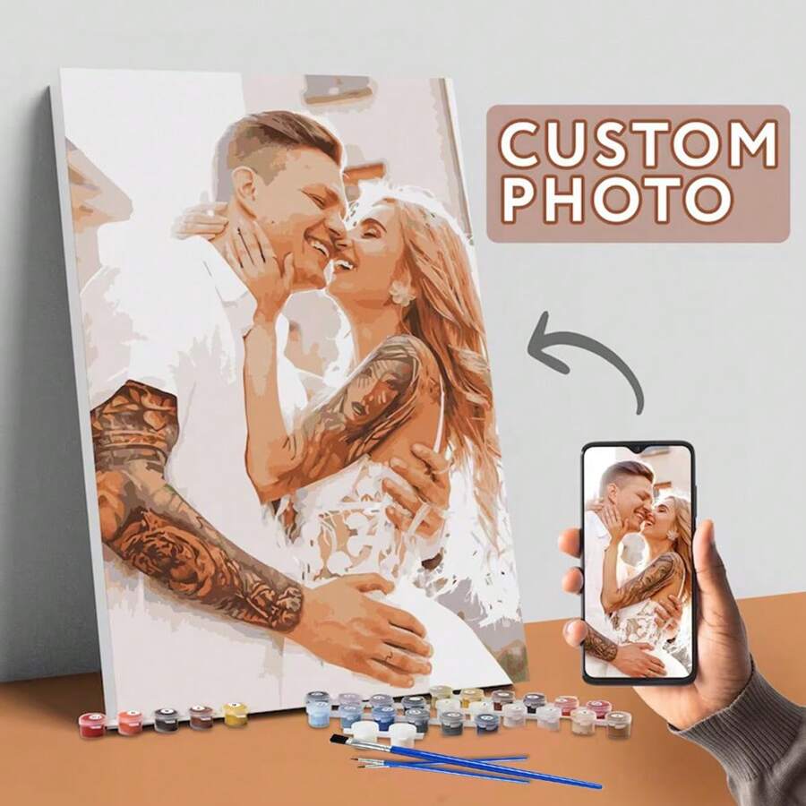 HuaCan 1pc Customized Digital Oil Painting Set, Personalized Digital Oil Painting, Acrylic Paint, Frameless, 24 Colors, Decorative Fashion, Holiday Gift For Boyfriend/Girlfriend/Family, Valentine's Day/Wedding, Home Living Room Art Craft, High Quality, Fashionable, Customized, Personalized, Unique, Ideal Gift For Boyfriend/Girlfriend, Wedding, Home Decor, Souvenir