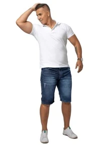 Kit Of 2 Adult Men's Denim Shorts In Medium Blue Plain And Blue Mustache Puido With LYCRA Elastane - High Elasticity And Comfort. - 彩色 - 查看 5